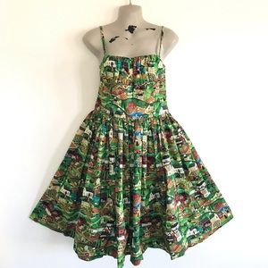 Bernie Dexter Paris Dress size Large Pinup Green Retro Sundress Vintage